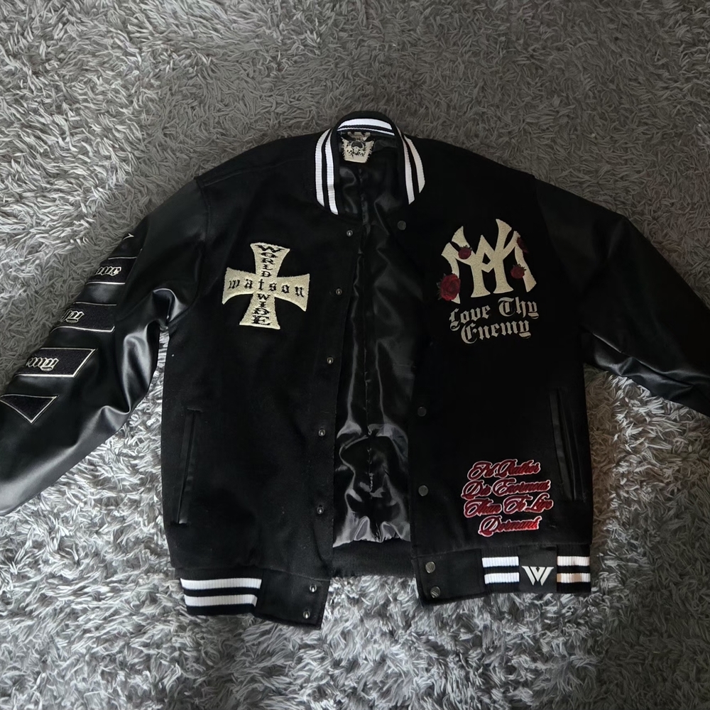 Black Varsity Jacket with Embroidered Details